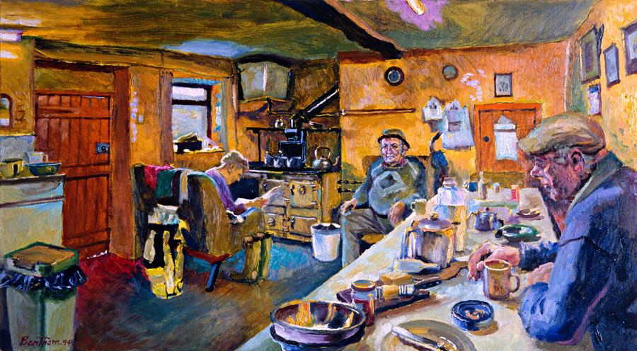 Image of a warm, comfortable kitchen with people sitting in it